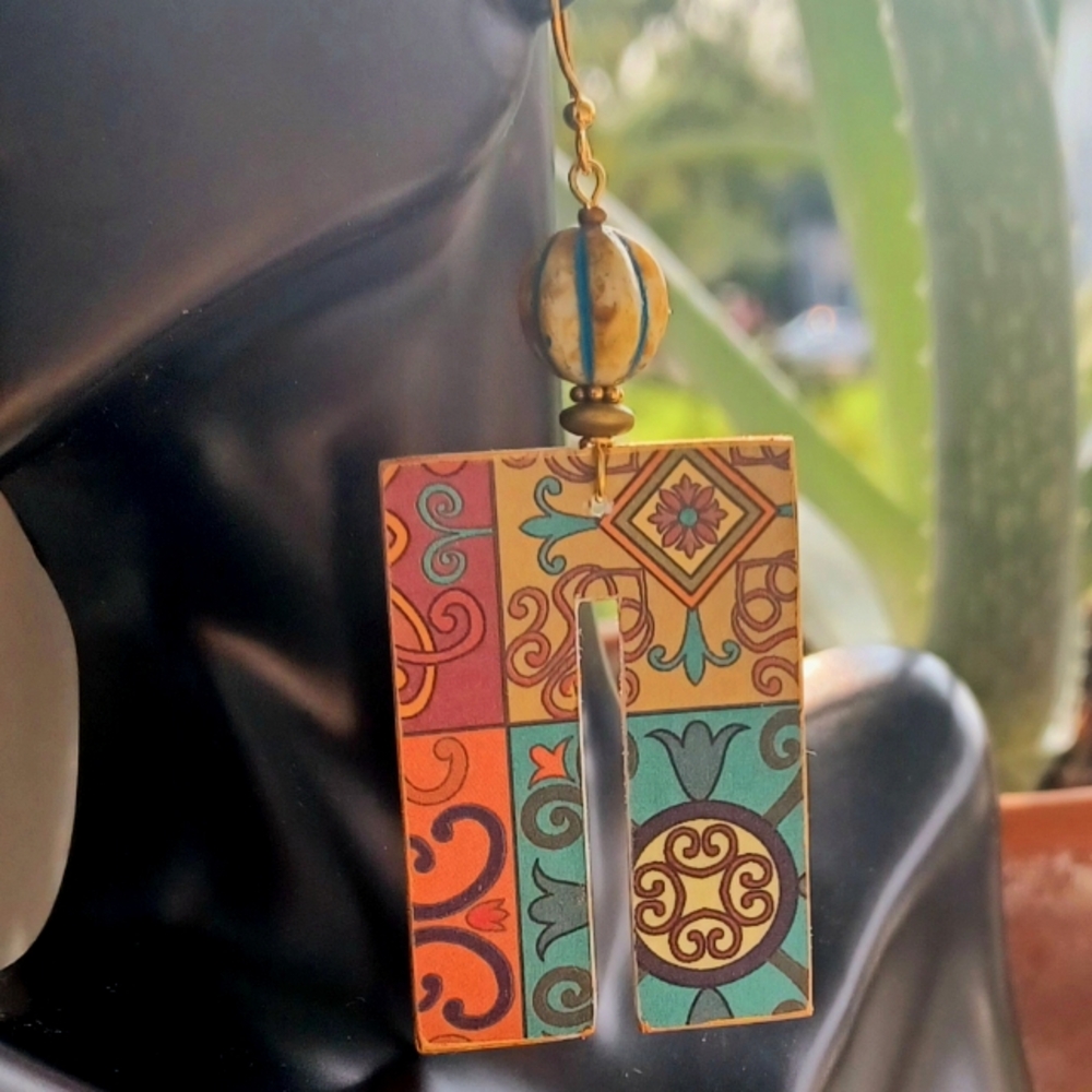 Open Rectangle Paper Earrings. @ 2" × 3" long